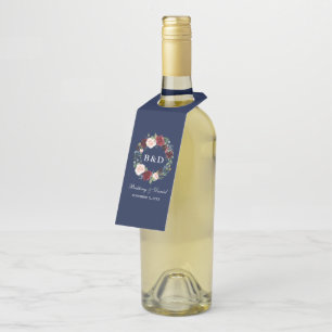 Etiqueta Para Garrafa Casamento Azul Da Noz-Azul De Wreath Floral