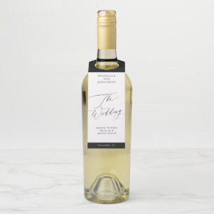 Etiqueta Para Garrafa Casamento com Caligrafia Moderna Simples, Preta e 