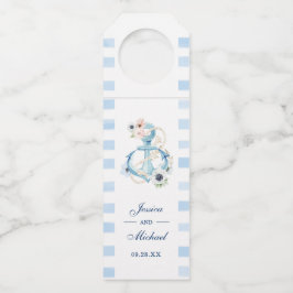 Etiqueta Para Garrafa Casamento de Âncora Floral Náutica em Aquarela na