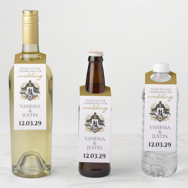 Etiqueta Para Garrafa Casamento de Campo Negro e Ouro (In Situ)