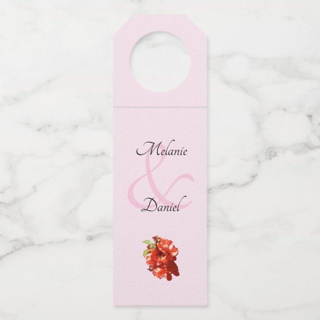 Etiqueta Para Garrafa Casamento de Flores Vermelhas e Rosa (Frente)