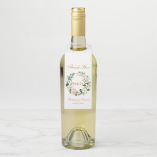 Etiqueta Para Garrafa Casamento Dourado com Monograma, , Floral Branca R
