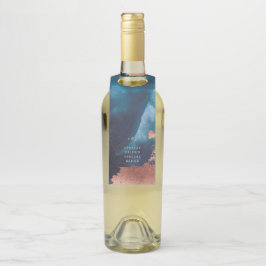 Etiqueta Para Garrafa Casamento Dourado com Rosa Azul-Marinho Azul