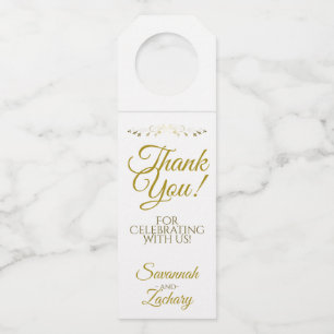 Etiqueta Para Garrafa Casamento Dourado e branco do Elegante Simples Obr