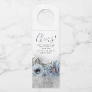 Etiqueta Para Garrafa Casamento Moderno Azul Poento e Prata com Brilho