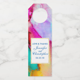 Etiqueta Para Garrafa Casamento Moderno de Design Abstrato de Aquarela e