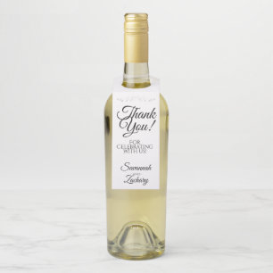 Etiqueta Para Garrafa Casamento Negro e Branco Elegante Simples Obrigado