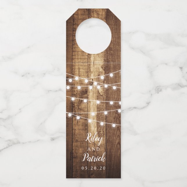 Etiqueta Para Garrafa Casamento Personalizado Rustic Woodgrain Farmhouse (Frente)