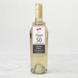 Etiqueta Para Garrafa Copos de Vinho Tinto   Aniversário de 50 anos