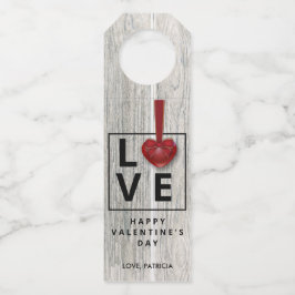 Etiqueta Para Garrafa Dia de os namorados Red Hearts Modern Rustic Wood 
