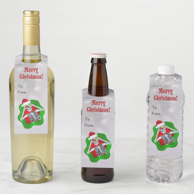 Etiqueta Para Garrafa Divertido Natal Esqueleto Ornamentos em Círculo (In Situ)