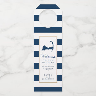 Etiqueta Para Garrafa Dourado Blue Stripes Cabo Cod Casamento Favor Hang