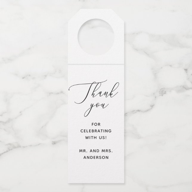 Etiqueta Para Garrafa Elegant Minimalist Clean Script Wedding Thank You (Frente)