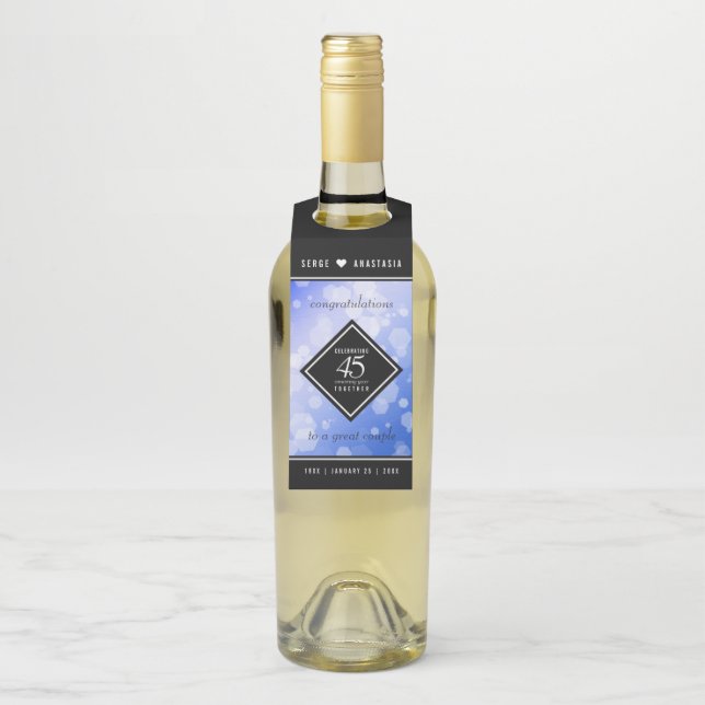 Etiqueta Para Garrafa Elegante 45º Aniversário de Bodas de Safira (Na garrafa)
