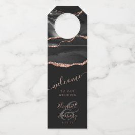 Etiqueta Para Garrafa Elegante Agate Black Rosa Dourado Dark Wedk Welcom