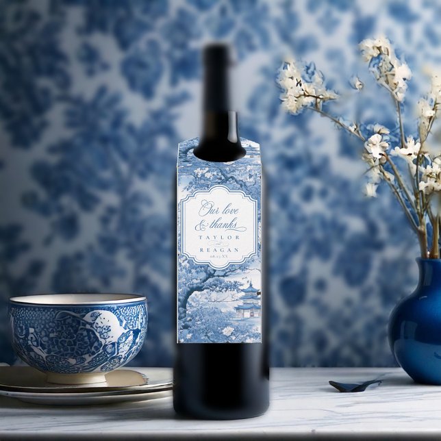 Etiqueta Para Garrafa Elegante Chinoiserie Wedding Obrigados ID1094 (Criador carregado)