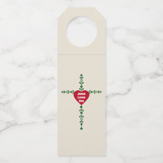 Etiqueta Para Garrafa Elegante Cruz de Grinalda Vermelha e Verde Feliz N