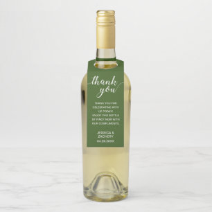 Etiqueta Para Garrafa Elegante Obrigado Branco Sobre Verde Casamento