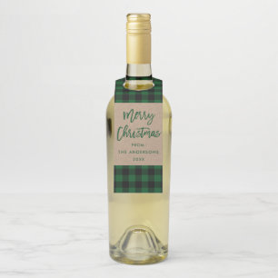 Etiqueta Para Garrafa Escrita em Pincel Moderna Feliz Natal Tartan Kraft