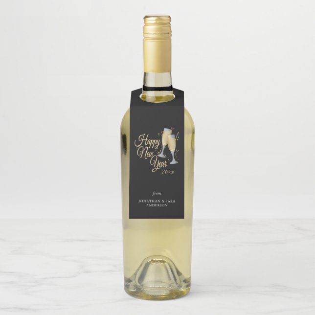 Etiqueta Para Garrafa Feliz ano novo Champanhe e Confetti Personalizado (Na garrafa)