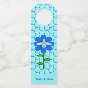 Etiqueta Para Garrafa Feliz Dia da Abelha Menino Azul Aniversário Abelha