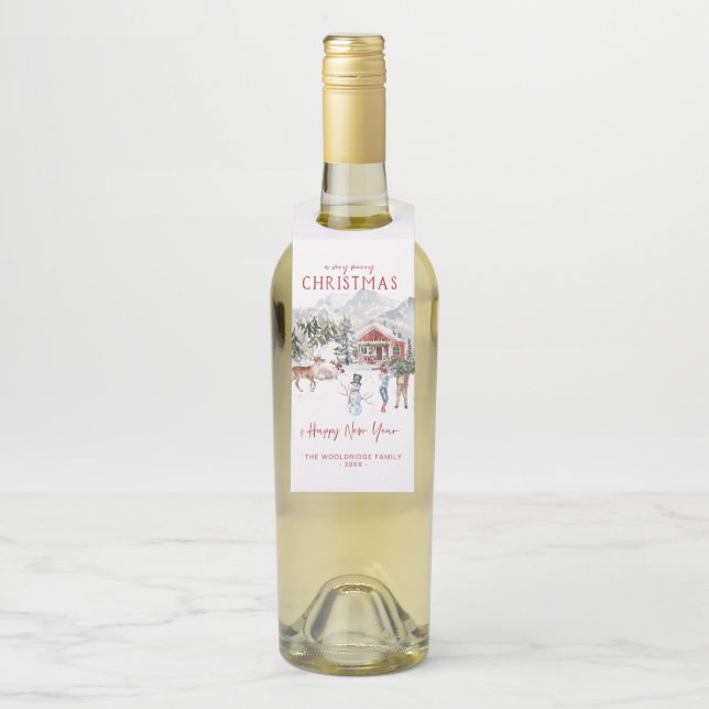 Etiqueta Para Garrafa Feliz Natal | Cabana Rústica Aconchegante de Féria (Na garrafa)