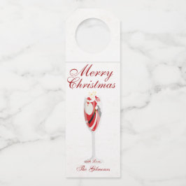 Etiqueta Para Garrafa Feliz Natal com Papais noeis Champagne no inverno