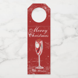 Etiqueta Para Garrafa Feliz Natal com Papais noeis Champagne no inverno