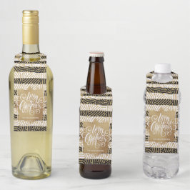 Etiqueta Para Garrafa Feliz Natal Listras Pretas e Brancas Douradas