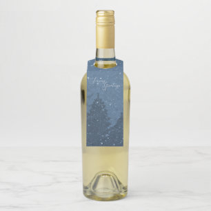 Etiqueta Para Garrafa Feriado Azul das Árvores de Neve Corporativa Elega