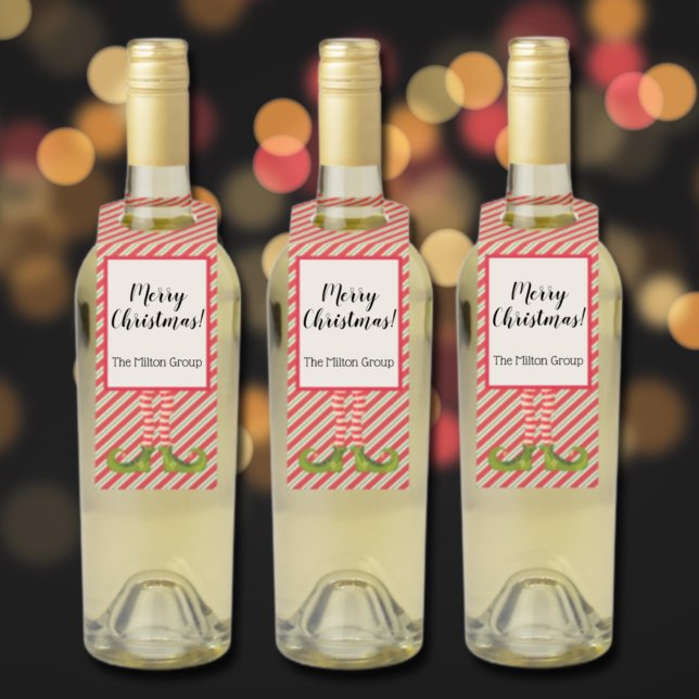 Etiqueta Para Garrafa Feriado de Perna de Natal (Christmas Elf Leg Holiday Bottle Hanger Tags)