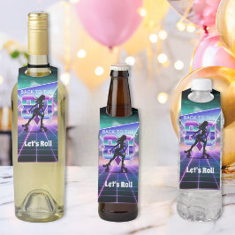 Etiqueta Para Garrafa Festa de Aniversário de Patins de Roda Vaporwave