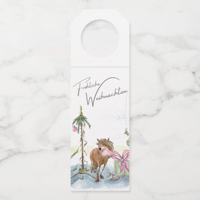 Etiqueta Para Garrafa Flaschen Anhänger, Weihnachtsbild mit Pony (Verso)
