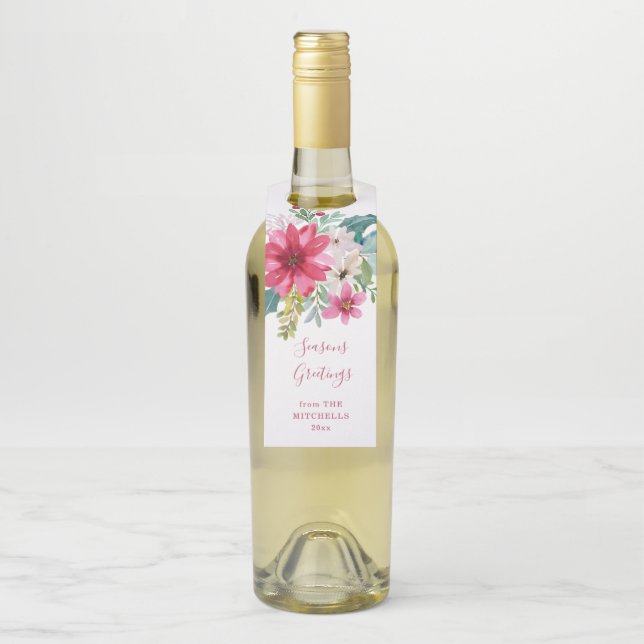 Etiqueta Para Garrafa Flores de Aquarelas de Natal (Na garrafa)