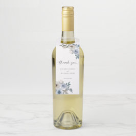 Etiqueta Para Garrafa Flores de Casamento Azul Empoeirado Elegância Botâ