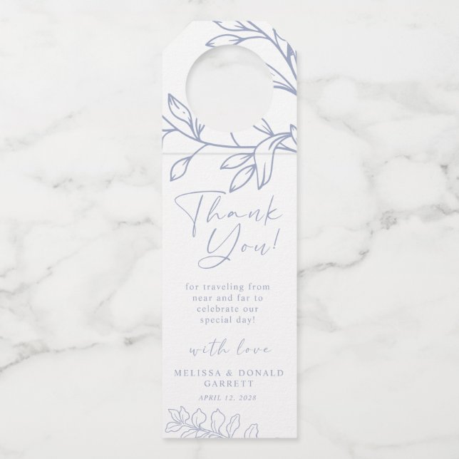 Etiqueta Para Garrafa Flores de Vinca Script Agradecimento Casamento (Frente)