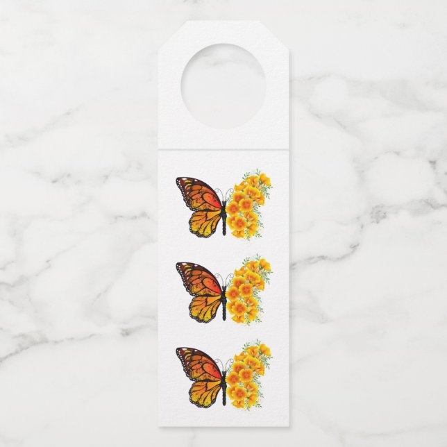 Etiqueta Para Garrafa Flower Butterfly with Yellow California Poppy (Frente)