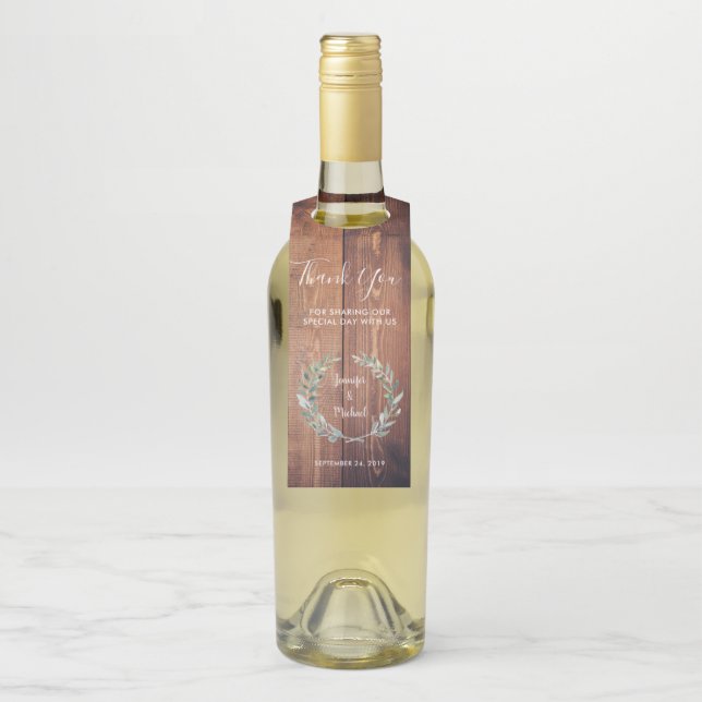 Etiqueta Para Garrafa Folhas de aquarela em madeira rústica Agradeciment (Na garrafa)