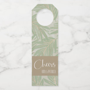 Etiqueta Para Garrafa Folhas Douradas e verdes tropicais em Sage