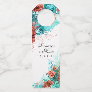 Etiqueta Para Garrafa Garrafa de casamento floral tropical turquesa e co