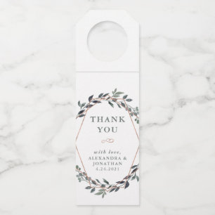 Etiqueta Para Garrafa Greenery Geo   Obrigado Casamento em Rose Gold