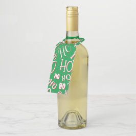 Etiqueta Para Garrafa HO HO Padrão de texto de Natal branco verde
