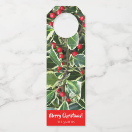 Etiqueta Para Garrafa Holly Leaves e Red Berries Feriado