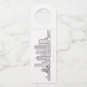 Etiqueta Para Garrafa Ilustração Minimalista do Skyline da Cidade de Bos