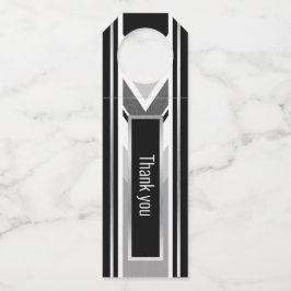 Etiqueta Para Garrafa Impressão listrada diagonal preta, cinza e metálic