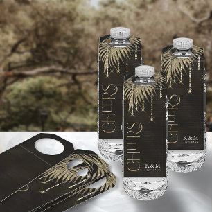 Etiqueta Para Garrafa Jewel Palm Leaf Wedding Cheers Dourado ID830