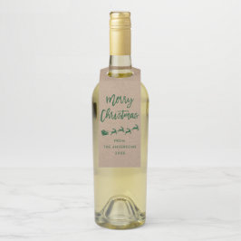 Etiqueta Para Garrafa Kraft Moderno Rótulo de Natal em Verde Script Pinc