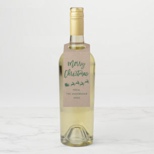 Etiqueta Para Garrafa Kraft Moderno Rótulo de Natal em Verde Script Pinc