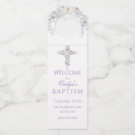 Etiqueta Para Garrafa Lavender Floral Cross Baptism Door Hanger Tag