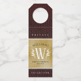 Etiqueta Para Garrafa Leather Leaf & Vintage Paper Surname Motto